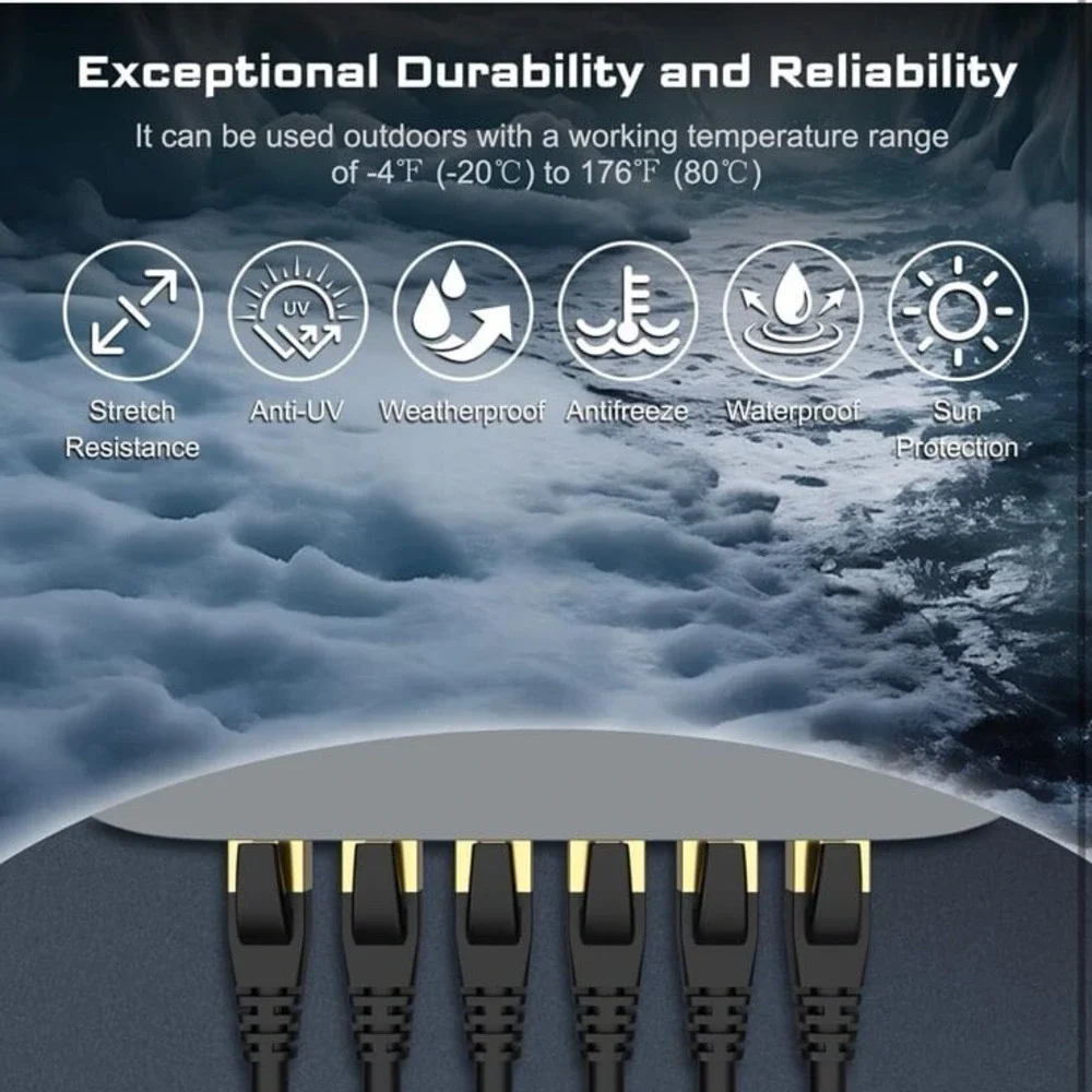 DbillionDa Cat8 Ethernet Cable, Outdoor&Indoor, 6FT Heavy Duty High Speed 26AWG,